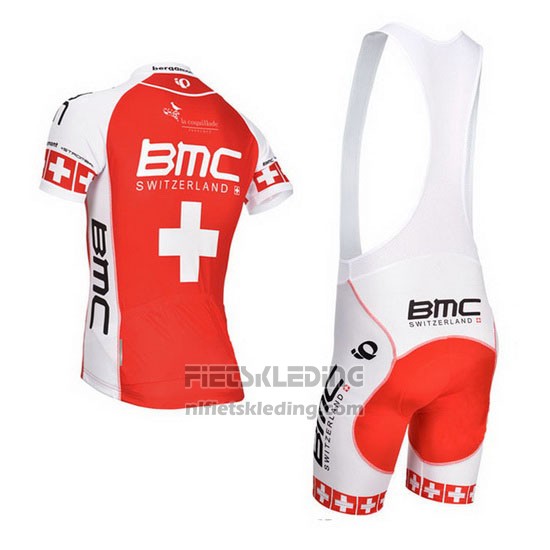 2014 Fietskleding BMC Kampioen Zwitserland Oranje en Wit Korte Mouwen en Koersbroek